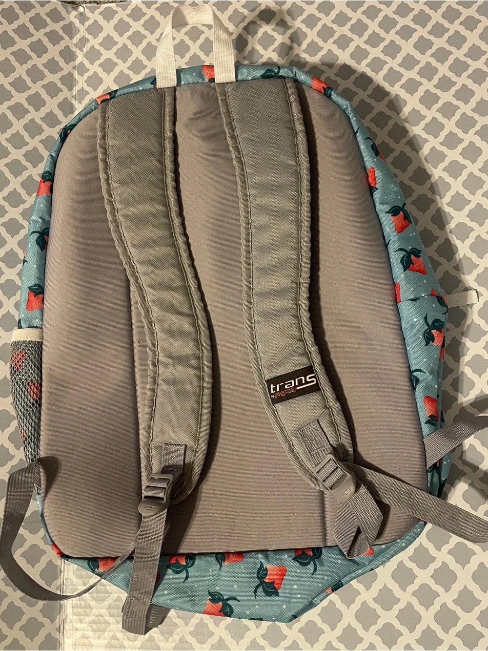 Trans by Jansport Teal Strawberry and  Polkadot print Backpack